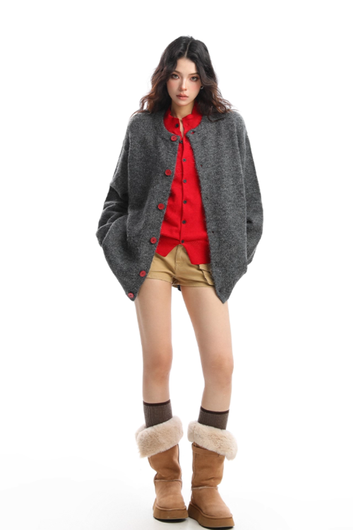 Crew Neck Knit Cardigan