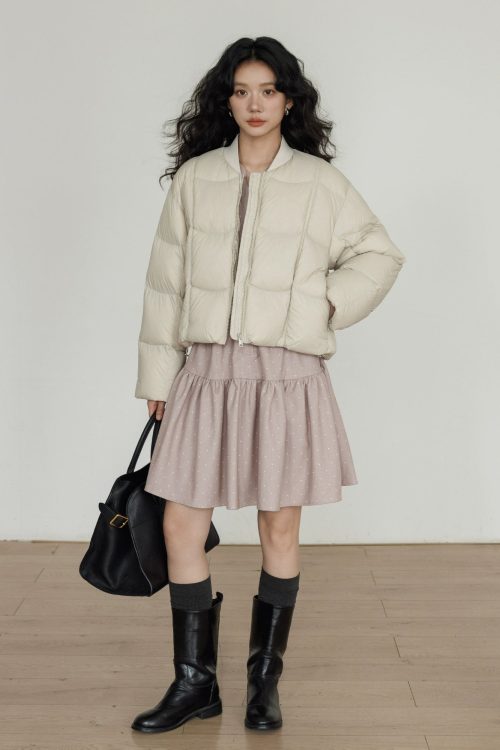 Crew Neck Short Puff Jacket