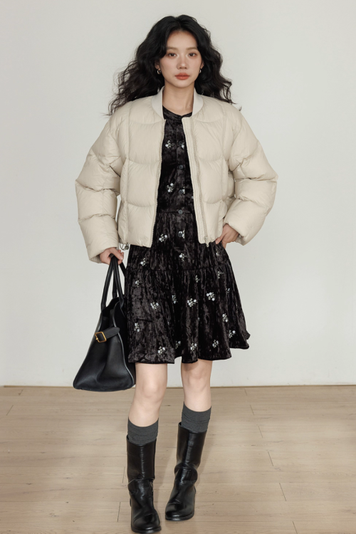 Crew Neck Short Puff Jacket