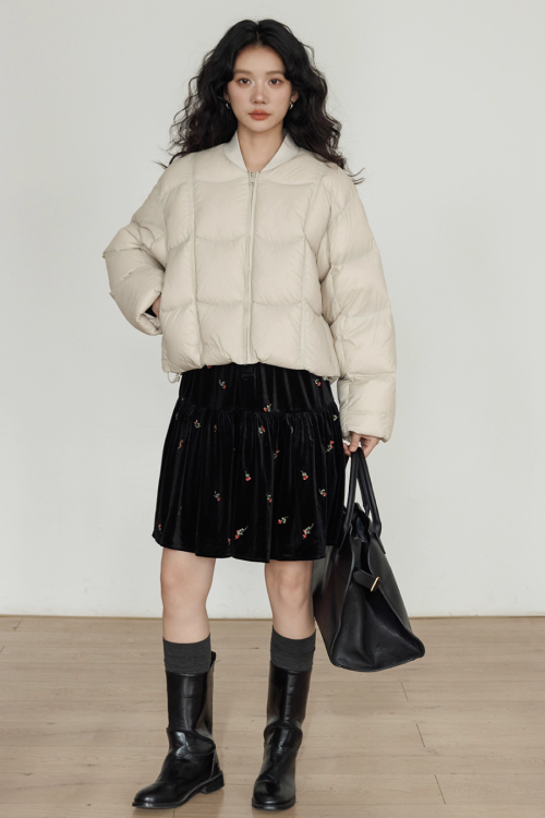 Crew Neck Short Puff Jacket