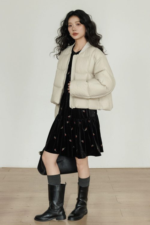 Crew Neck Short Puff Jacket