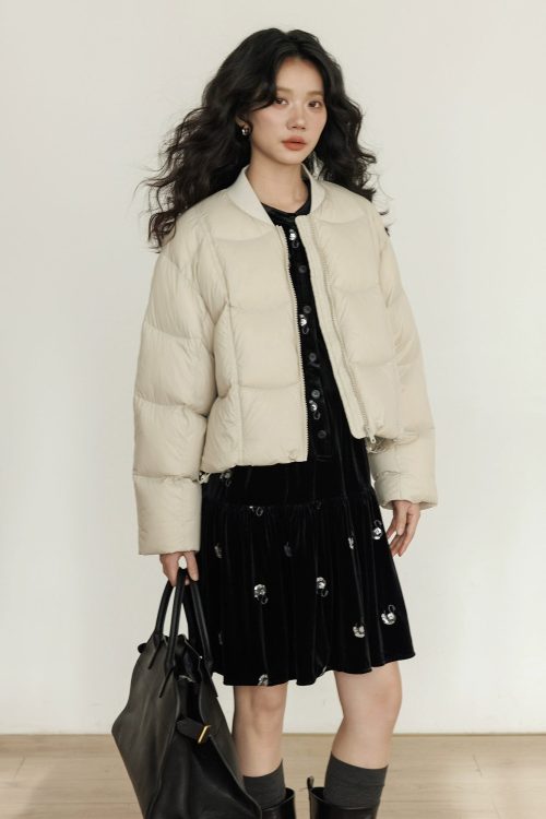 Crew Neck Short Puff Jacket