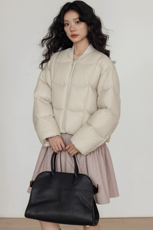 Crew Neck Short Puff Jacket