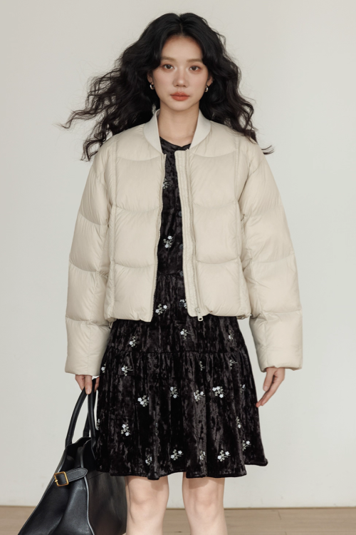 Crew Neck Short Puff Jacket