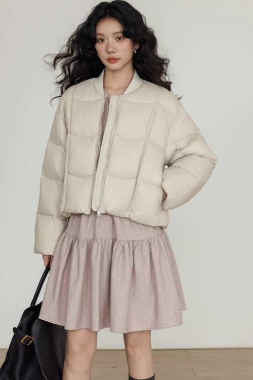 Crew Neck Short Puff Jacket