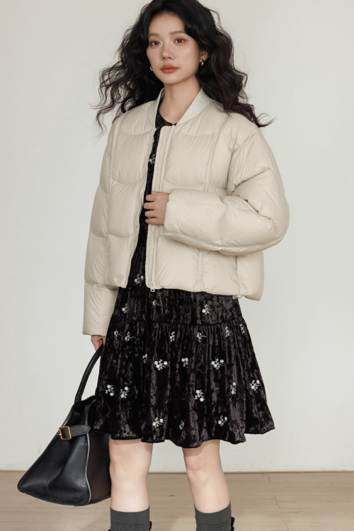 Crew Neck Short Puff Jacket