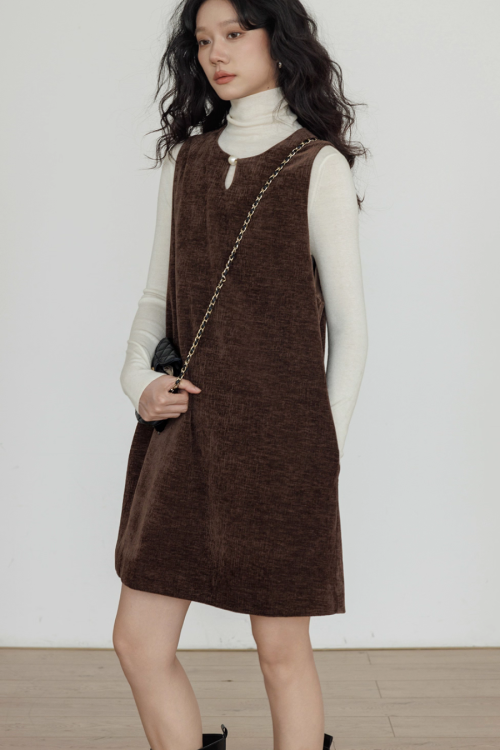 Crew Neck Velvet Vest Dress
