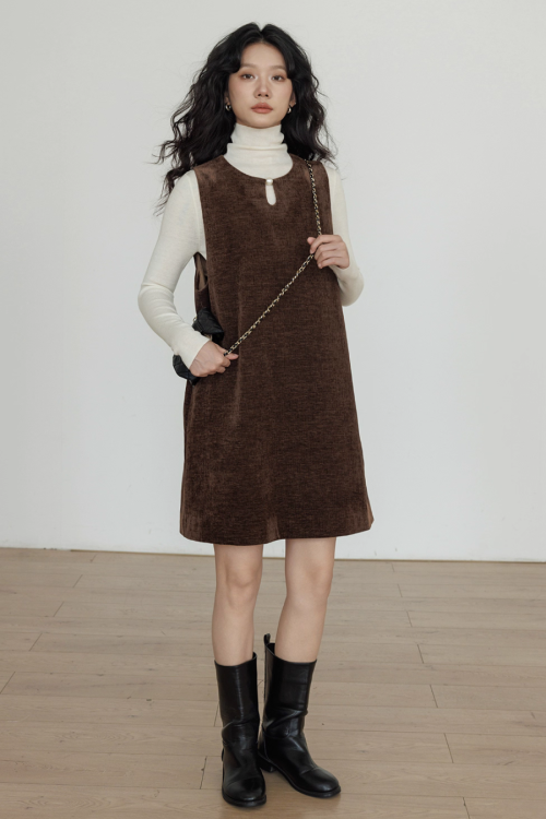 Crew Neck Velvet Vest Dress