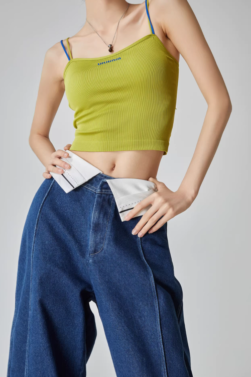 Cuffed Waist Wide Denim