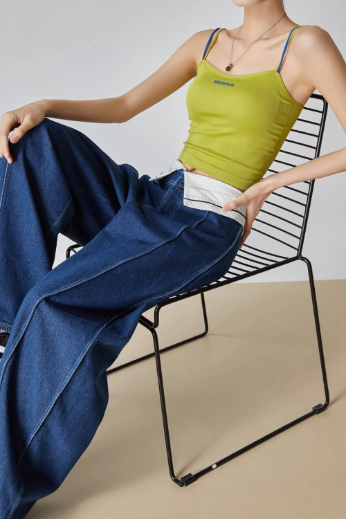 Cuffed Waist Wide Denim