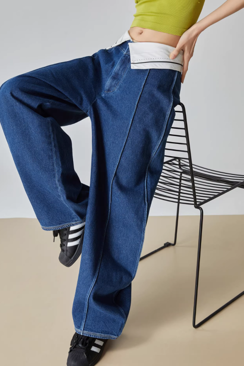 Cuffed Waist Wide Denim