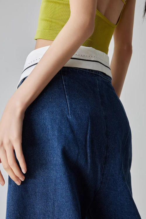 Cuffed Waist Wide Denim