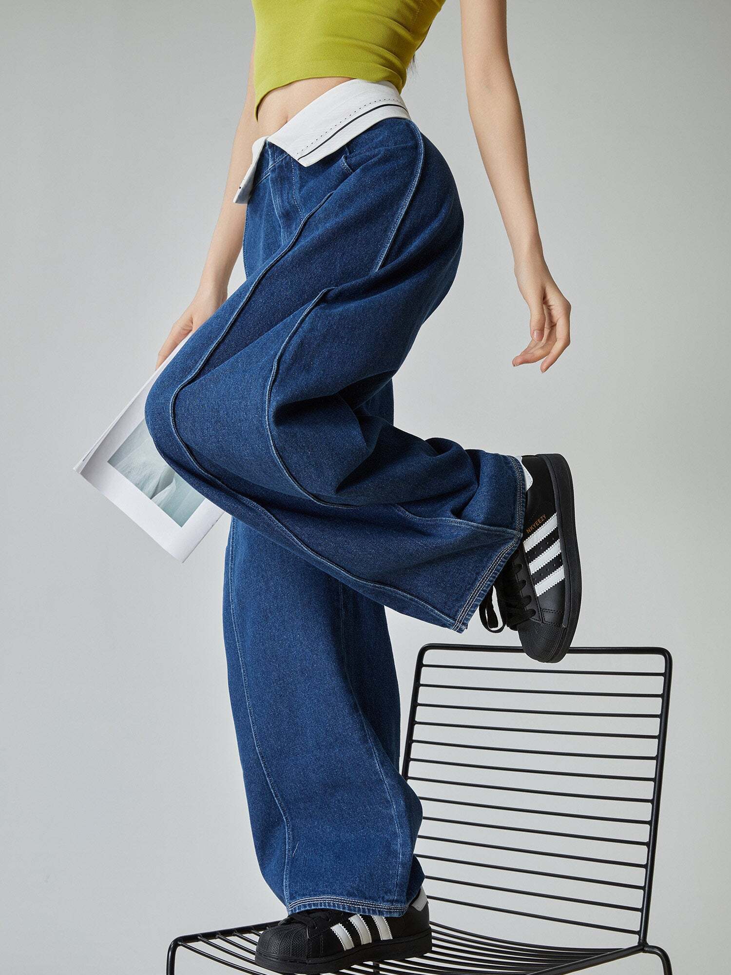 Cuffed Waist Wide Denim