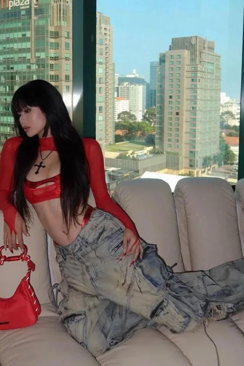 Cut-Out Sheer Mesh Crop Top