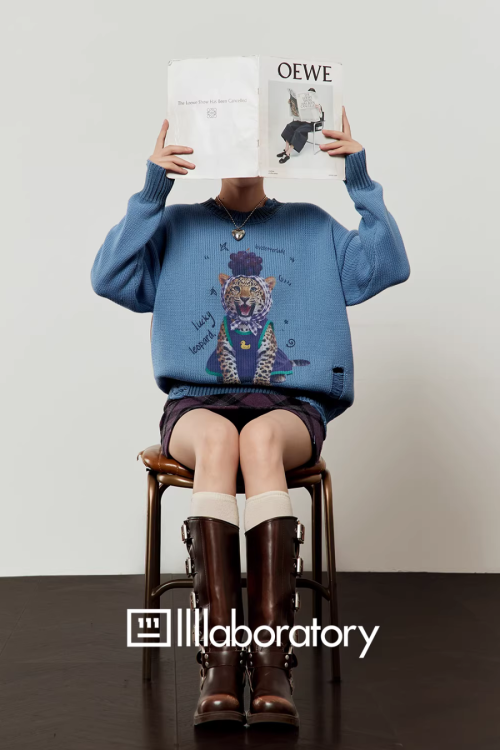 Cute Tiger Print Knit / Plaid Mini Skirt