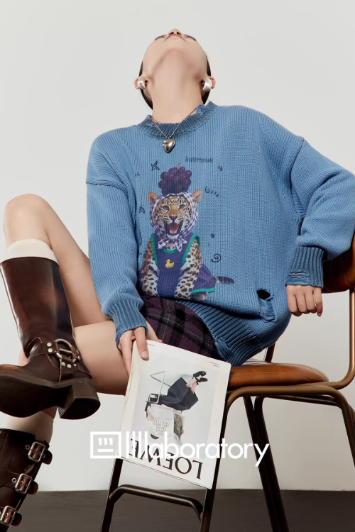 Cute Tiger Print Knit / Plaid Mini Skirt