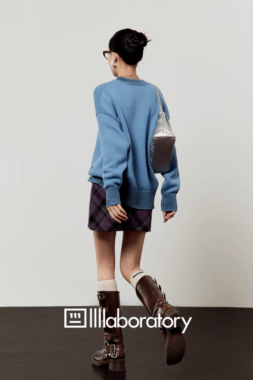 Cute Tiger Print Knit / Plaid Mini Skirt