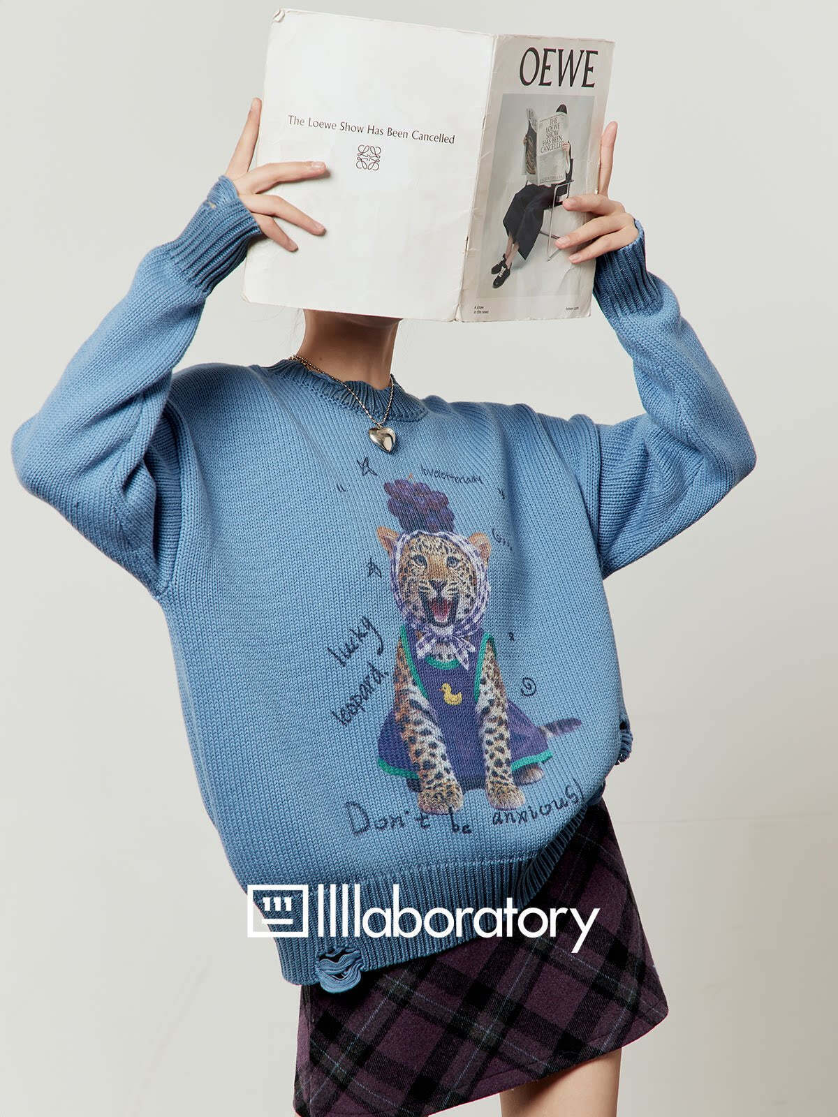 Cute Tiger Print Knit / Plaid Mini Skirt