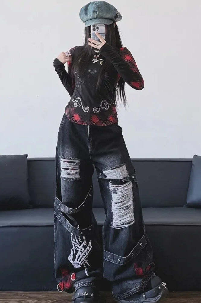 Dark Tone Flared Wide Leg Jeans