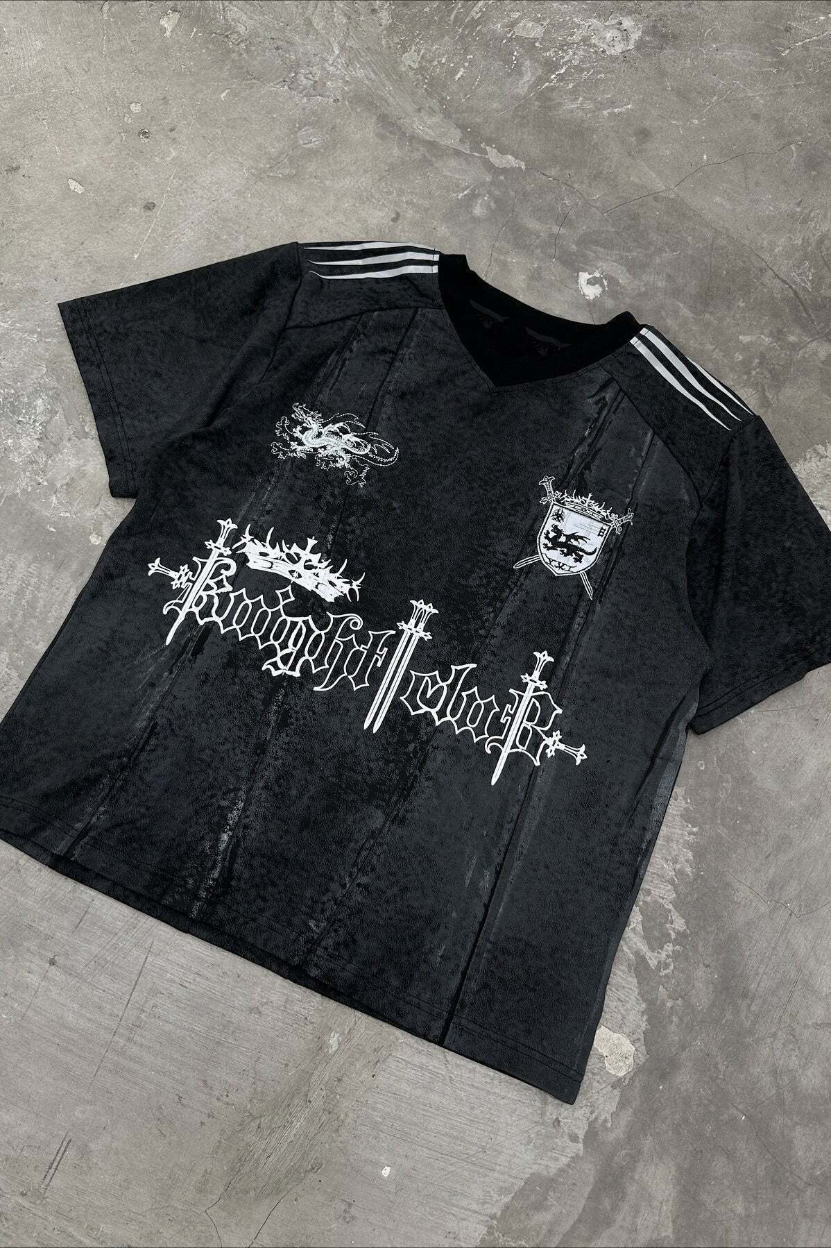 Dark Trend Black White Print Short Sleeve T-shirt