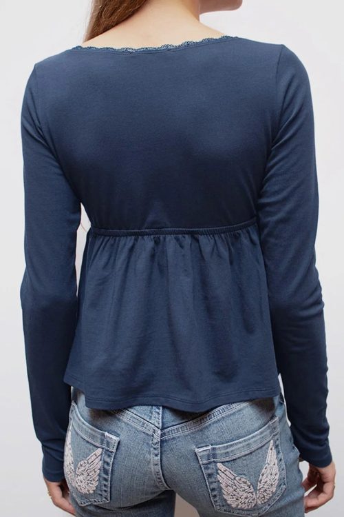 Deep V Neck Baybydoll Blouse