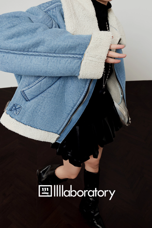 Denim Mouton Jacket / Leather Tiered Skirt