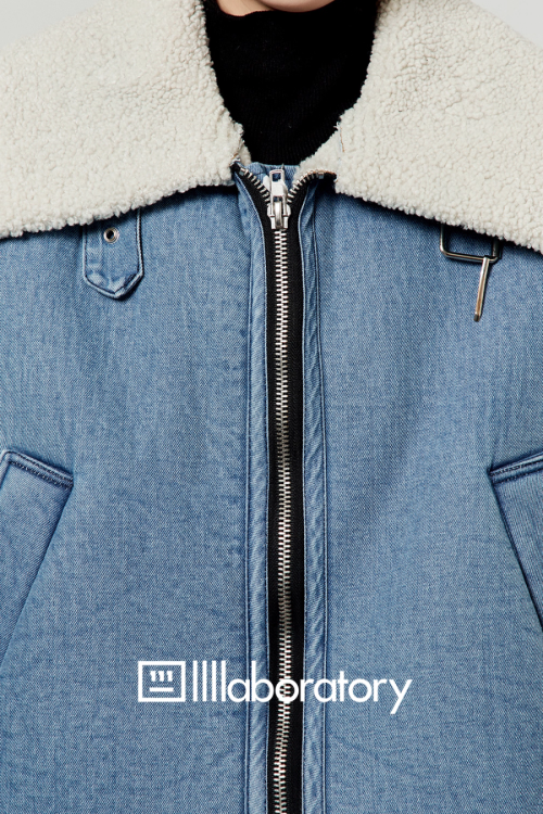 Denim Mouton Jacket / Leather Tiered Skirt