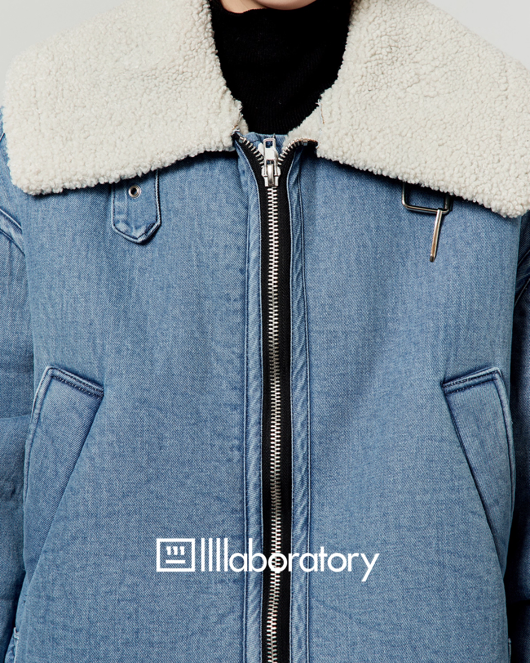 Denim Mouton Jacket / Leather Tiered Skirt Denim Mouton Jacket / Leather Tiered Skirt