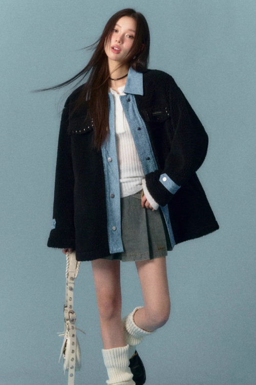 Denim Shearling Casual Coat