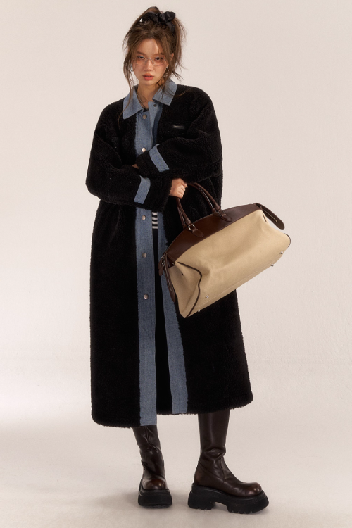 Denim Shearling Casual Coat