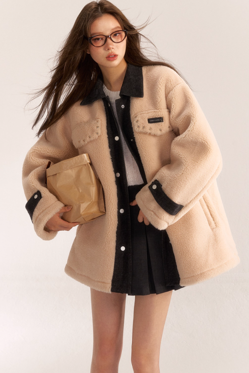 Denim Shearling Casual Coat