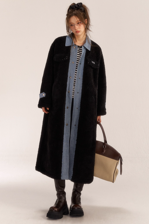 Denim Shearling Casual Coat