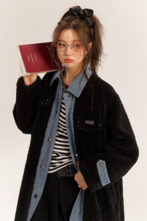 Denim Shearling Casual Coat