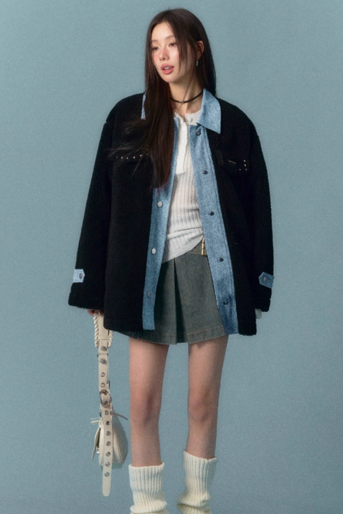 Denim Shearling Casual Coat