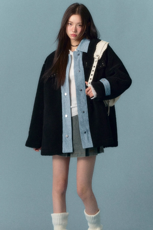 Denim Shearling Casual Coat
