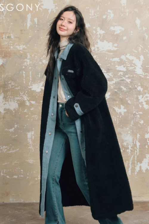 Denim Shearling Casual Coat