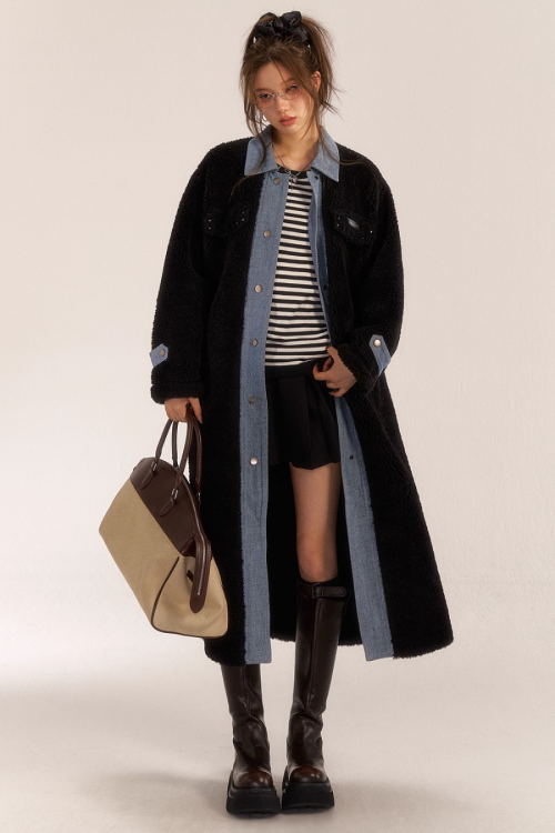 Denim Shearling Casual Coat