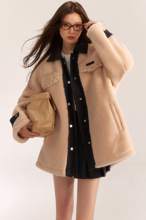 Denim Shearling Casual Coat