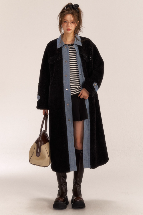 Denim Shearling Casual Coat