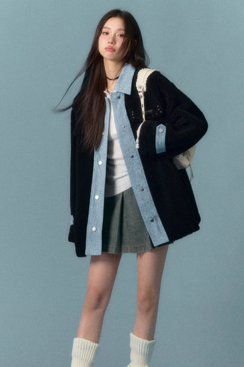 Denim Shearling Casual Coat