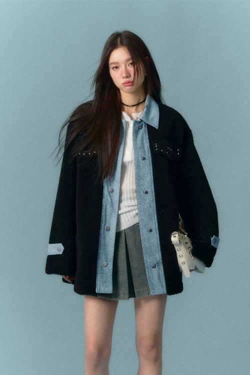 Denim Shearling Casual Coat
