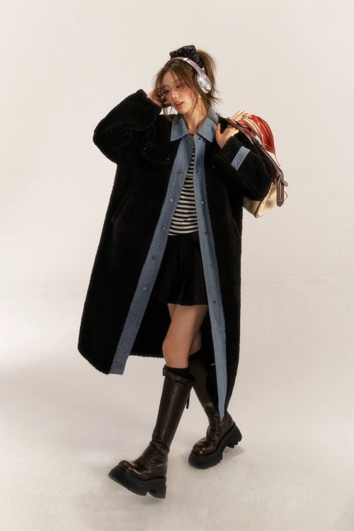 Denim Shearling Casual Coat