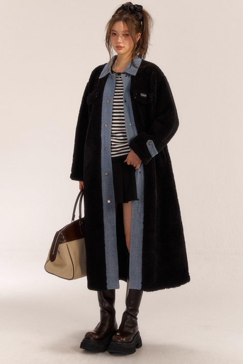 Denim Shearling Casual Coat