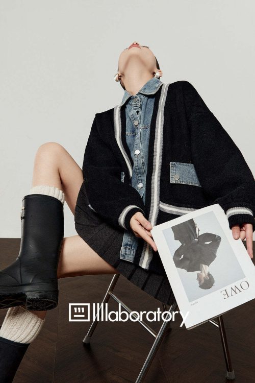 Denim Shirt Docking Knit Cardigan