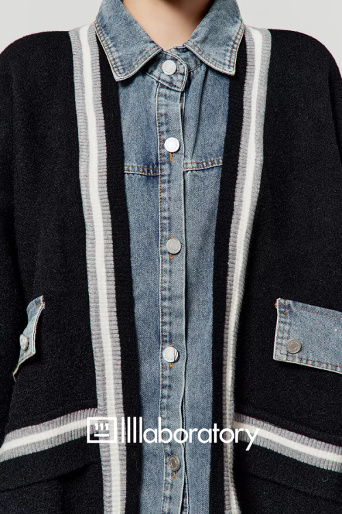 Denim Shirt Docking Knit Cardigan