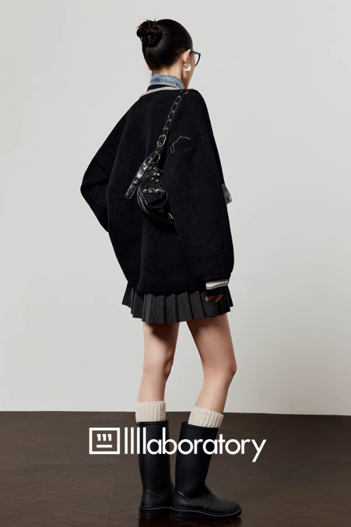 Denim Shirt Docking Knit Cardigan