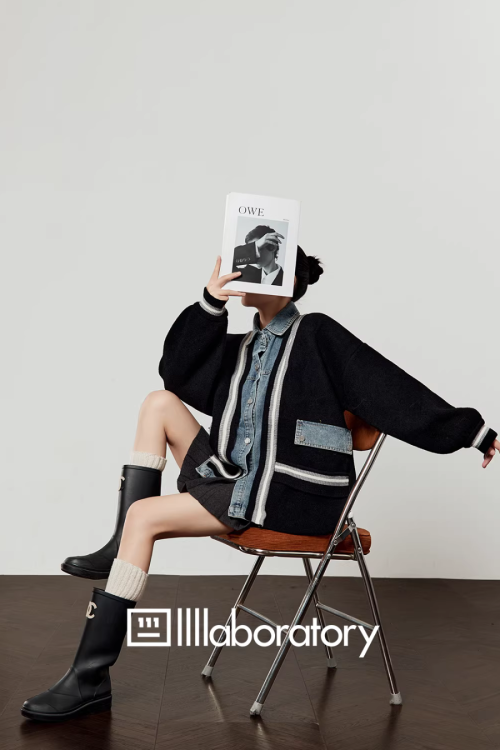 Denim Shirt Docking Knit Cardigan