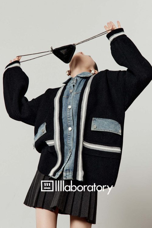 Denim Shirt Docking Knit Cardigan