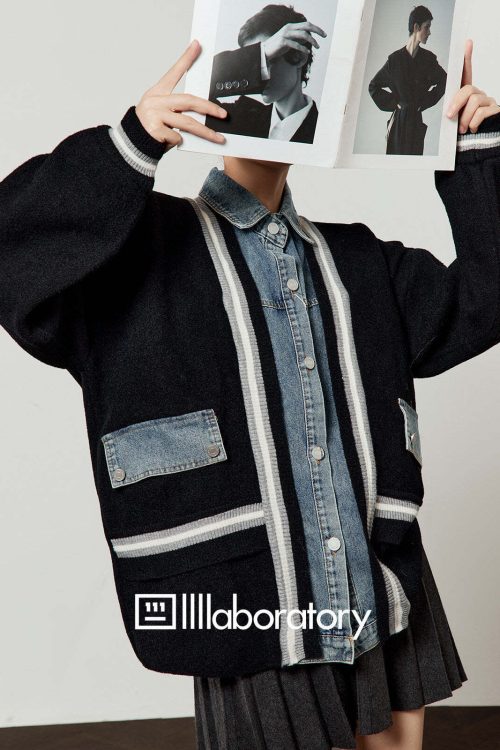 Denim Shirt Docking Knit Cardigan