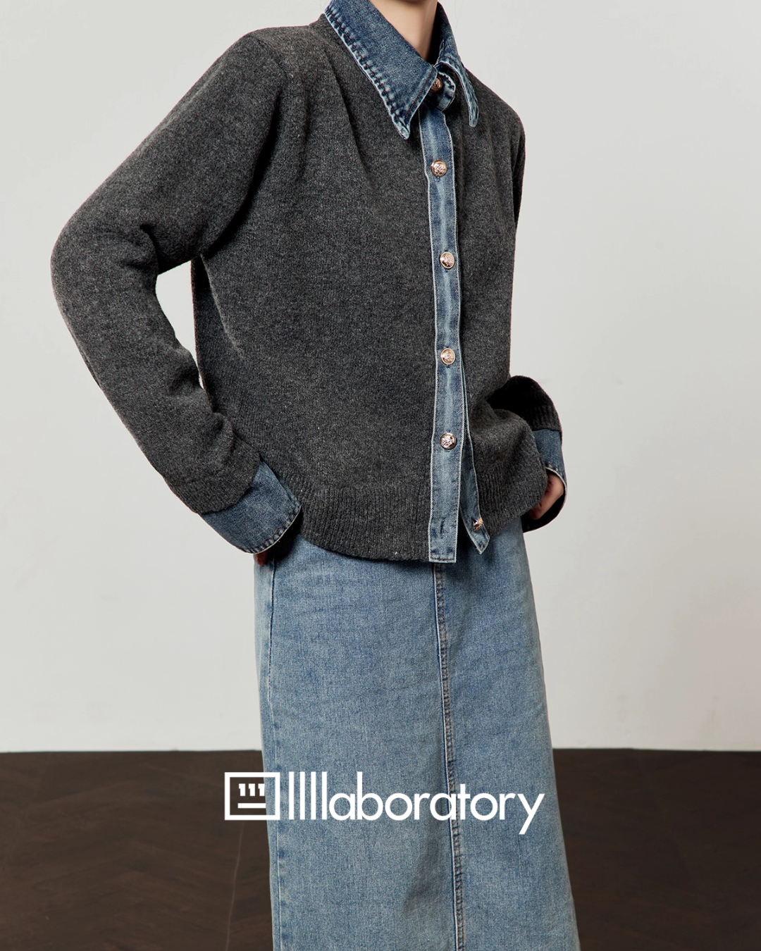 Denim Shirt Docking Knit Denim Shirt Docking Knit